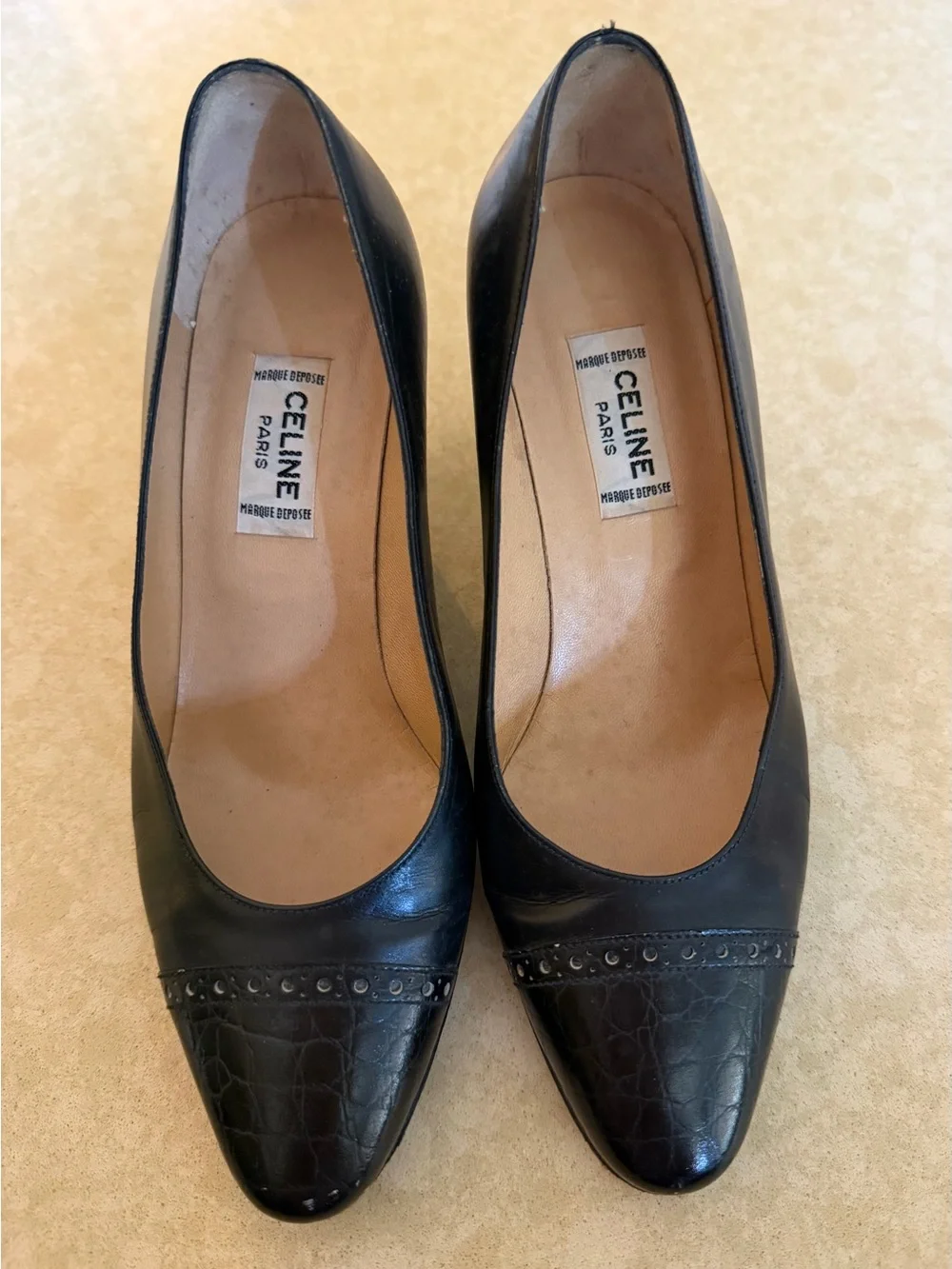 Vintage Céline black leather pumps Alligator cap toes women’s size eu 34